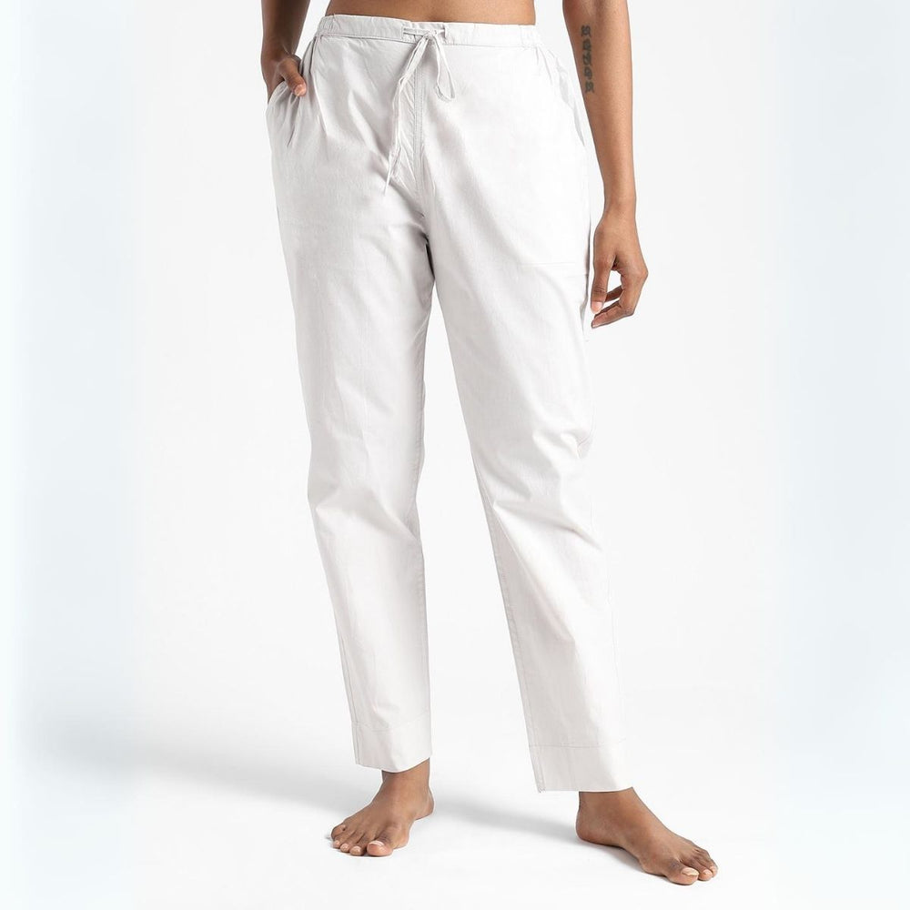 Alabaster White Women's Cotton Pants | Everyday Wear | Slim Fit