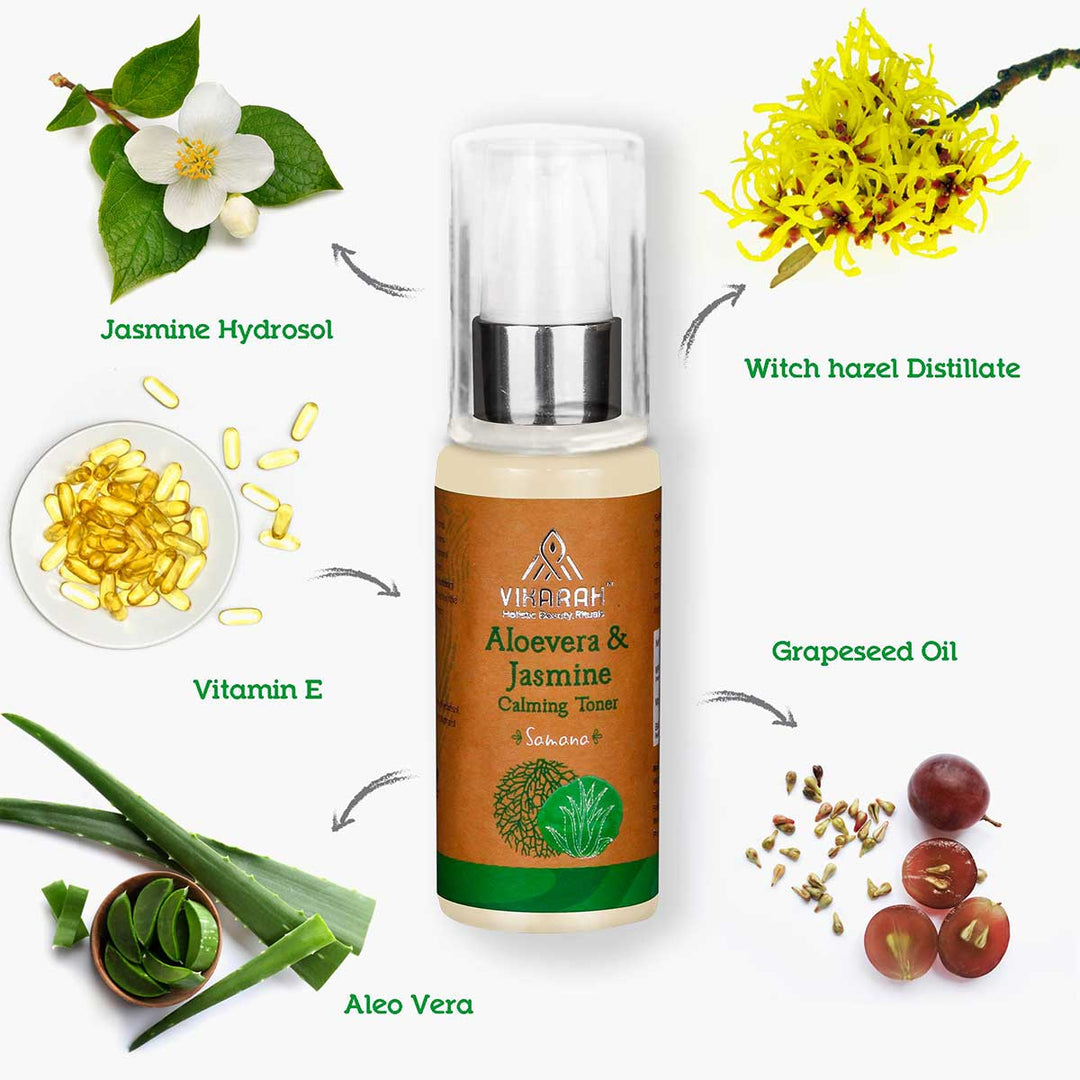 Aloe Vera and Jasmine Face Toner | Floral Fragrance | Evens Skin Texture | 60 ML | Based on Ayush Principles 