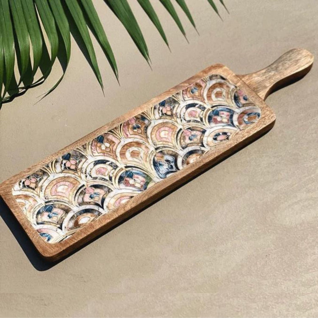 Appetiser Serving Platter | Hand Crafted | Mango Wood | Ivory + Multi Colour 