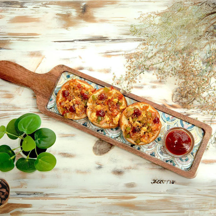 Appetiser Serving Platter | Hand Crafted | Mango Wood | Ivory + Multi Colour 
