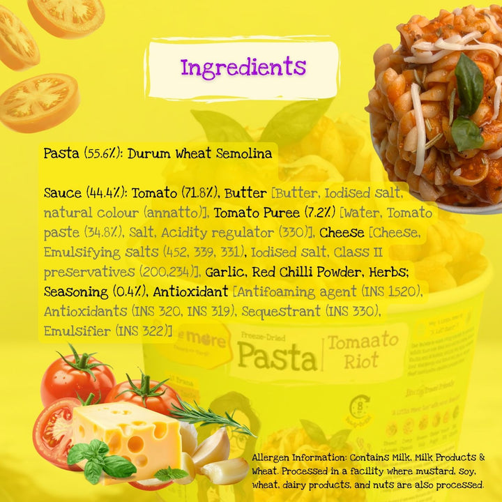 Tomaato Riot Instant Pasta | Freeze Dried-Ready To Eat Food | Travel Friendly | 225 GM