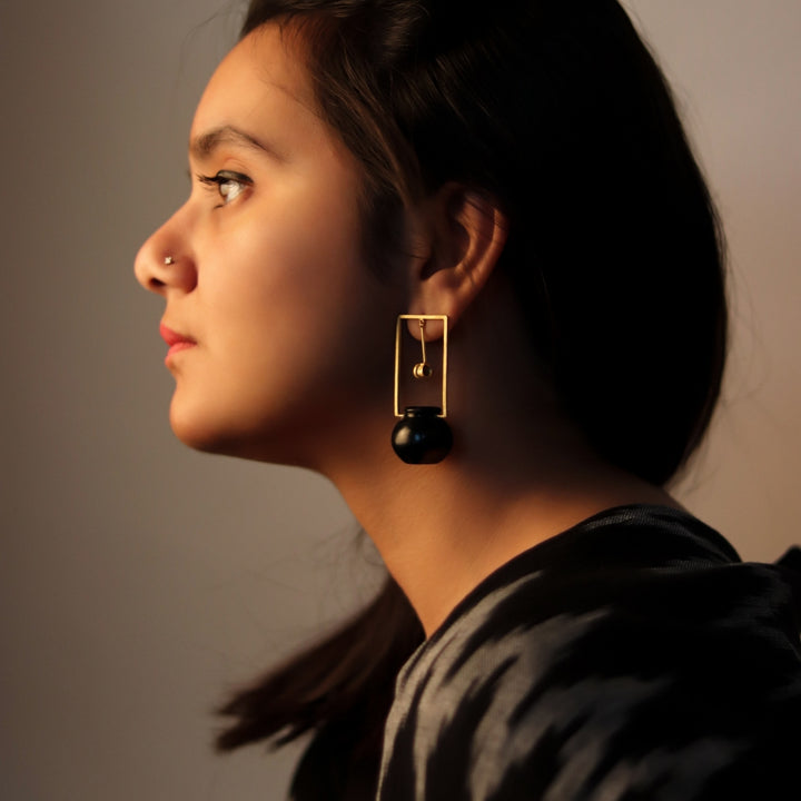 Artistic Black Pottery Earring | 22 Kt Gold Plated | Statement Earrings | Hand Crafted