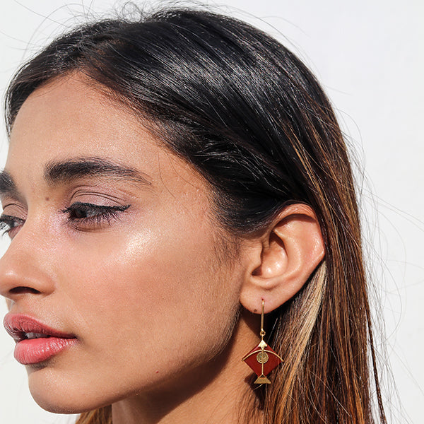 Red Kite Earring | Hand Cut | Hand Made of Semi-Precious Stone And Gold Plated 925 Silver