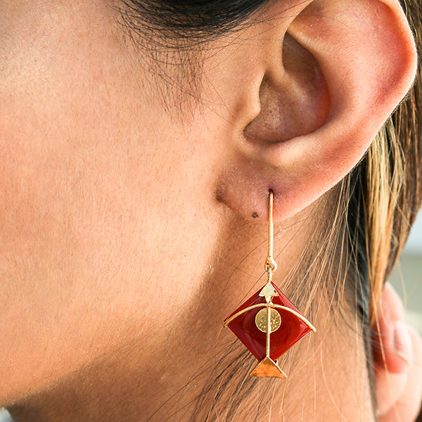 Red Kite Earring | Hand Cut | Hand Made of Semi-Precious Stone And Gold Plated 925 Silver