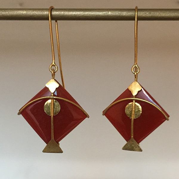 Red Kite Earring | Hand Cut | Hand Made of Semi-Precious Stone And Gold Plated 925 Silver