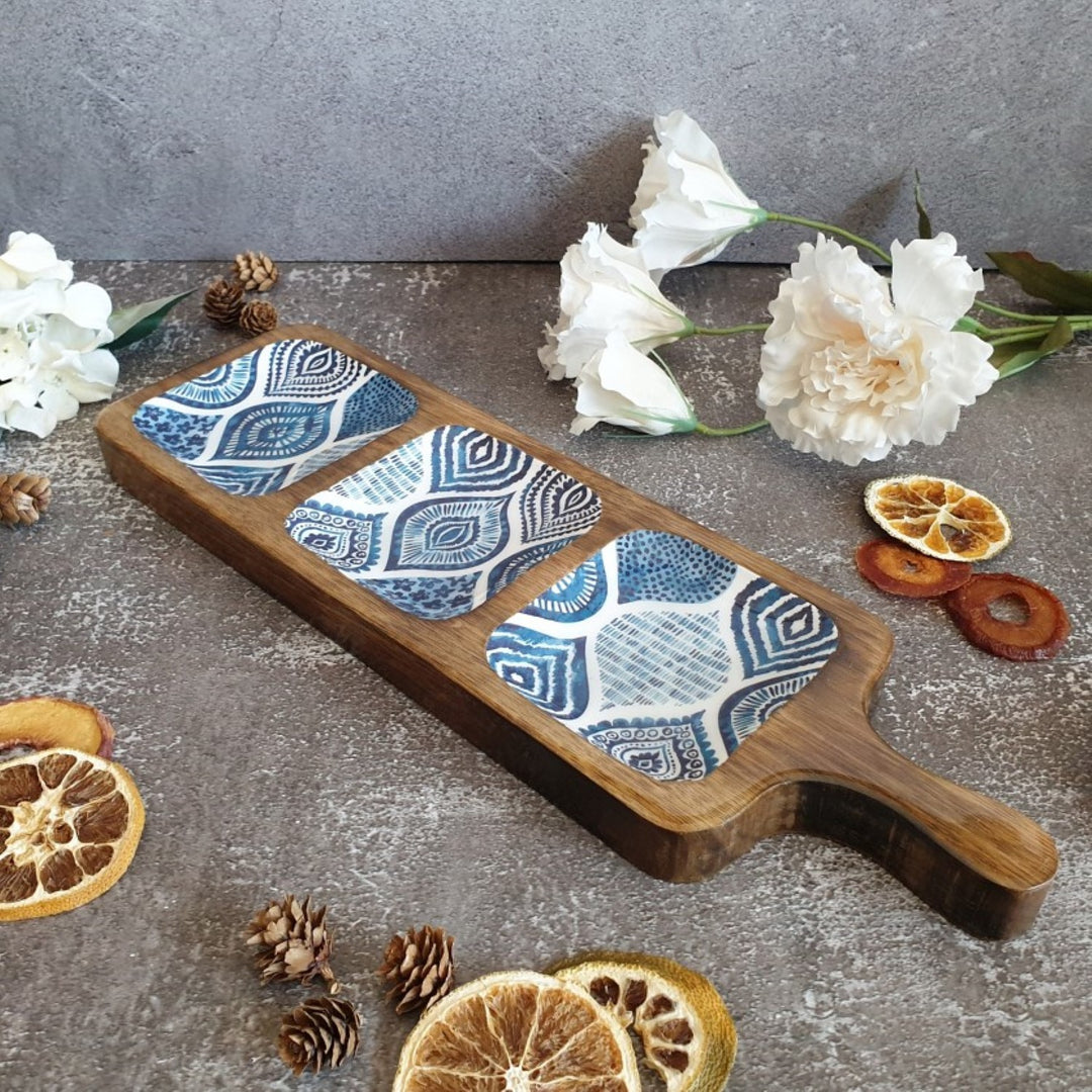 Palm Mandala Collection Platter | 3 Part Bat Shape Serving Platter | 16.5 X 5 Inches