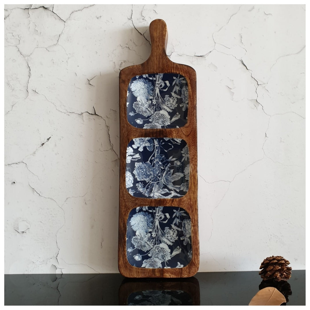 Argentine Blue Platter | 3 Part Paddle Bat Shape Serving Platter | 16.5 X 5 Inches