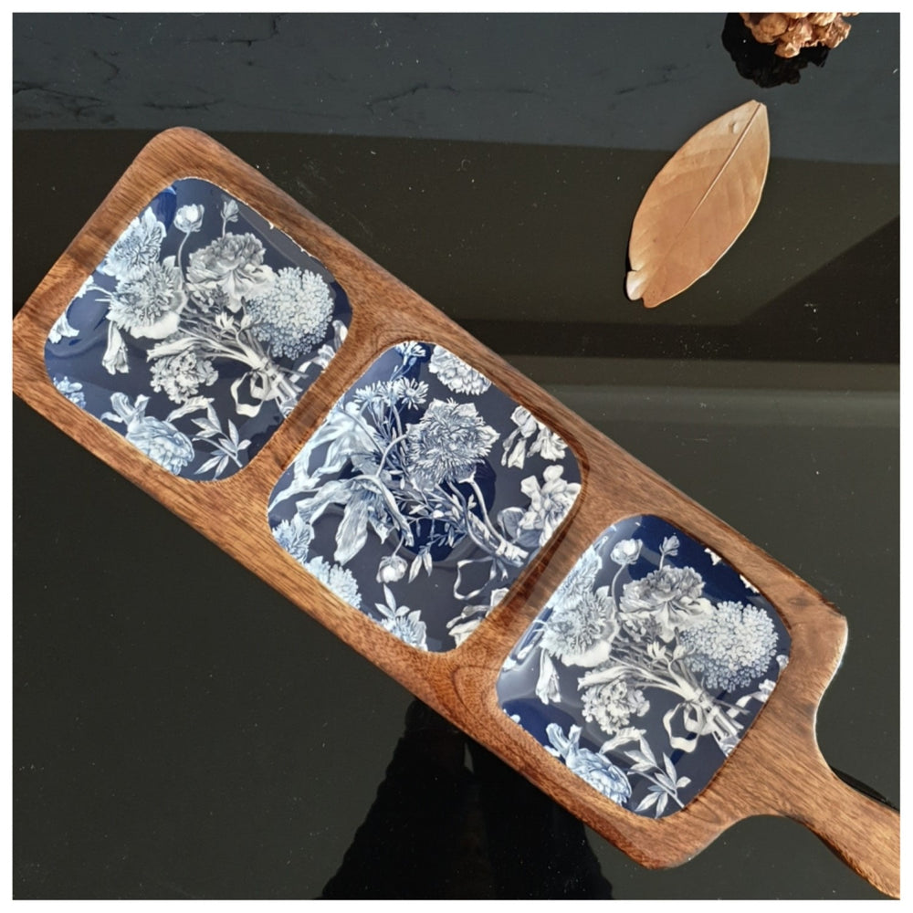 Argentine Blue Platter | 3 Part Paddle Bat Shape Serving Platter | 16.5 X 5 Inches