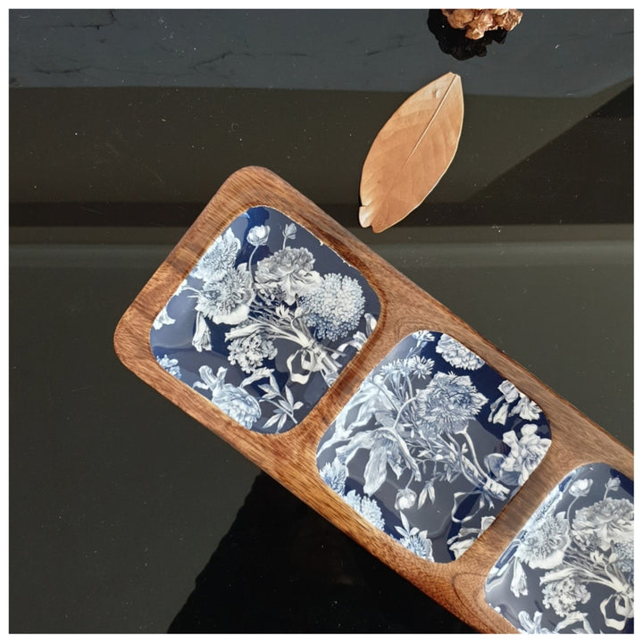 Argentine Blue Platter | 3 Part Paddle Bat Shape Serving Platter | 16.5 X 5 Inches