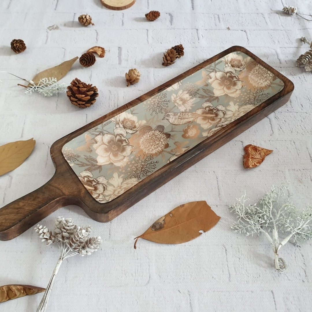 Summer Rain Collection Paddle Shaped Rectangle Platter | Mango Wood | 18 X 5 Inches