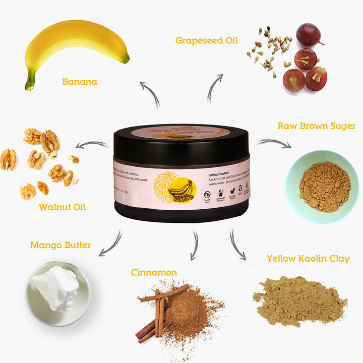 Banana & Cinnamon Softening Skin Scrub | Restorative for Sensitive Dry Skin / Lips | 40 GM 