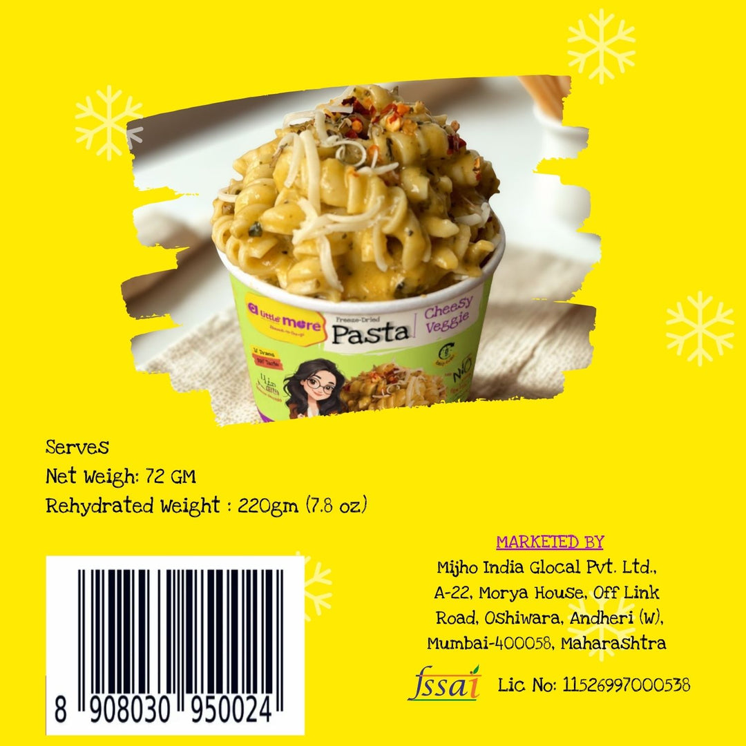 Cheesy Veggie Instant Pasta | Freeze Dried- Ready To Eat Food | Travel Friendly | 220 GM