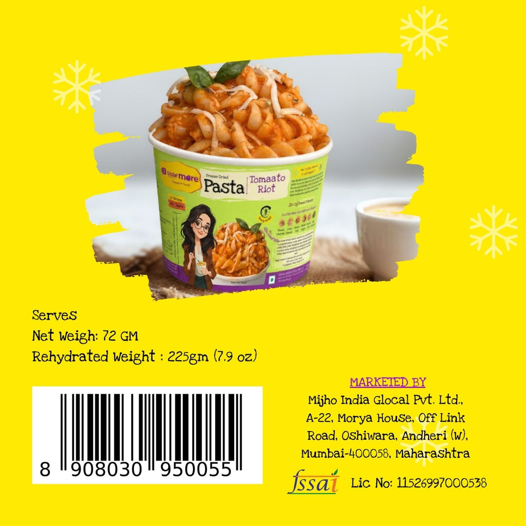 Tomaato Riot Instant Pasta | Freeze Dried-Ready To Eat Food | Travel Friendly | 225 GM