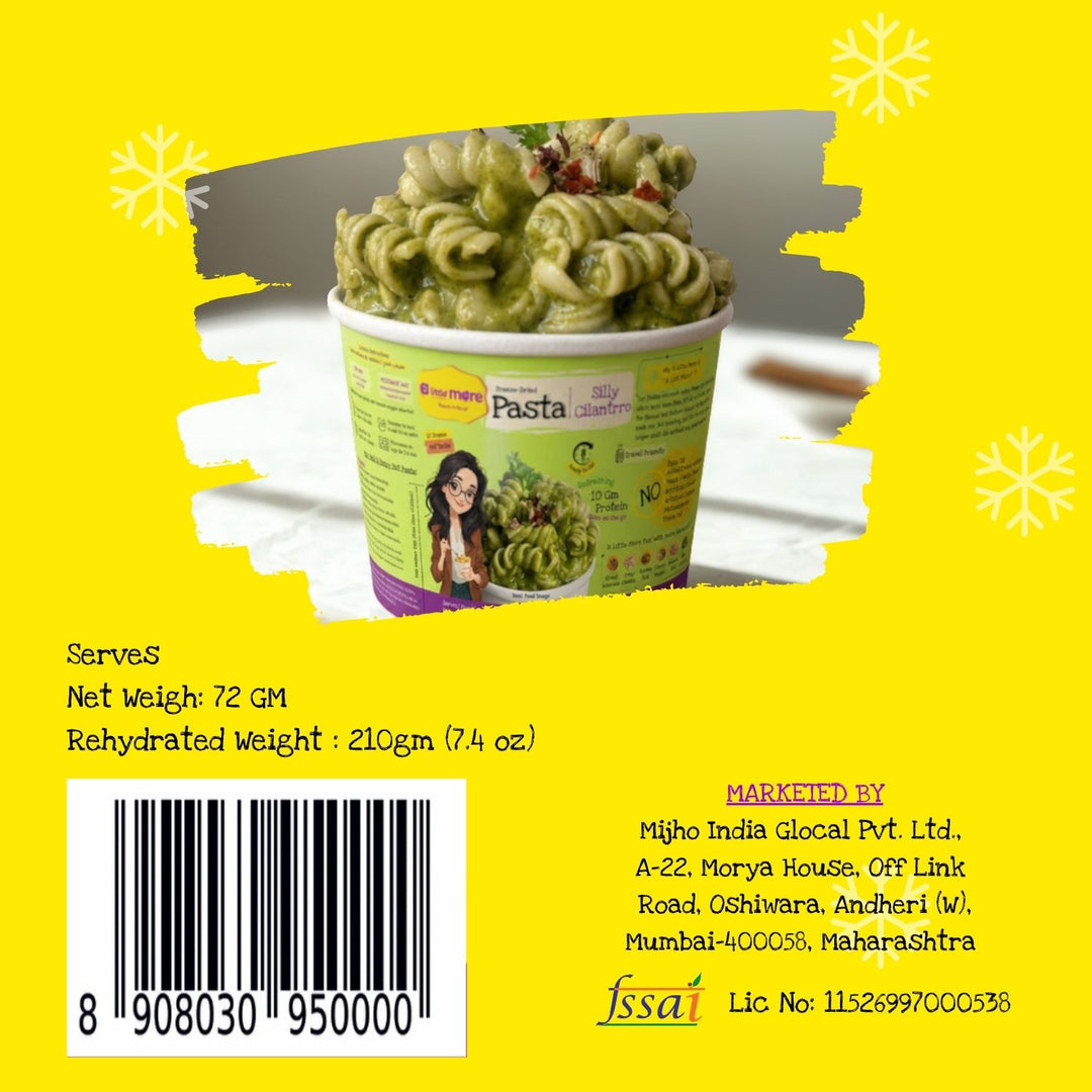 Silly Cilantrro Instant Pasta | Freeze Dried-Ready To Eat Food | Travel Friendly | 215 GM