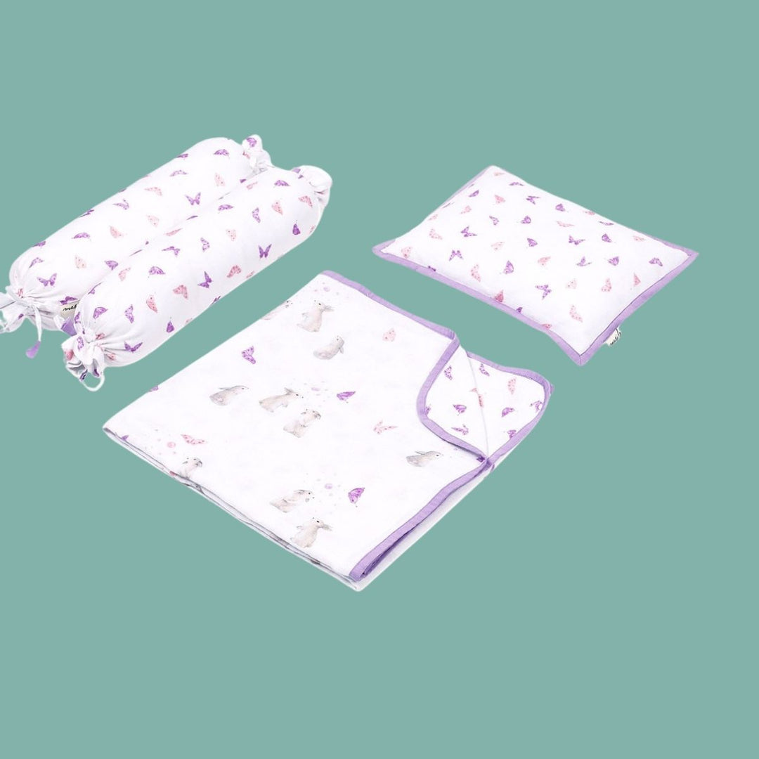 Best Buds Purple Mini Cot Bedding Set For Babies | Cotton | Set Of 4
