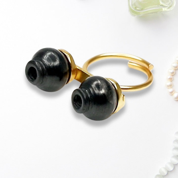 Black & Gold Ring | Crafted With Black Pottery | Simple And Elegant Jewelry