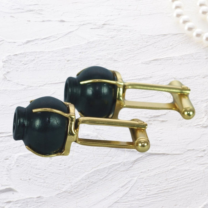 Black Pottery Cufflink | Men Jewellery | Hand-Crafted | Artistic & Unique | Gold Plated