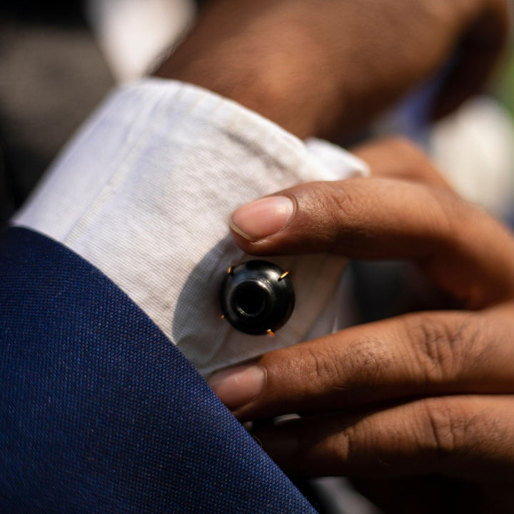 Black Pottery Cufflink | Men Jewellery | Hand-Crafted | Artistic & Unique | Gold Plated