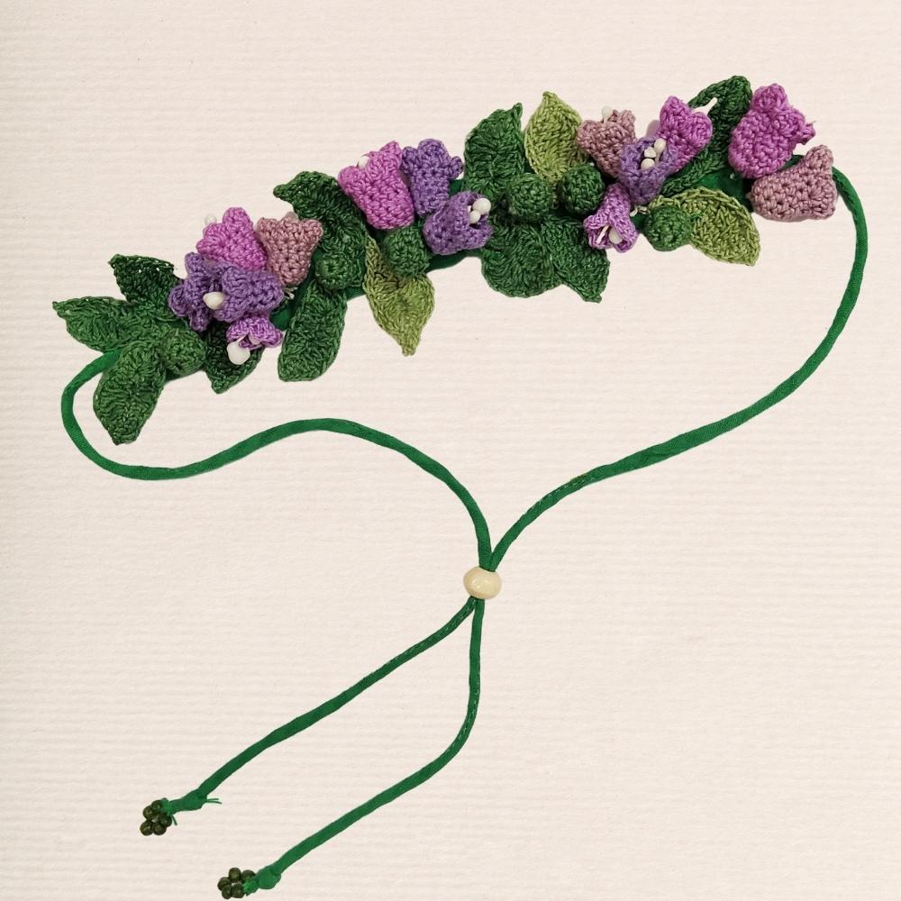 Blue Bell Crochet Hair String | Hand-crafted  | Cotton | Purple and Green