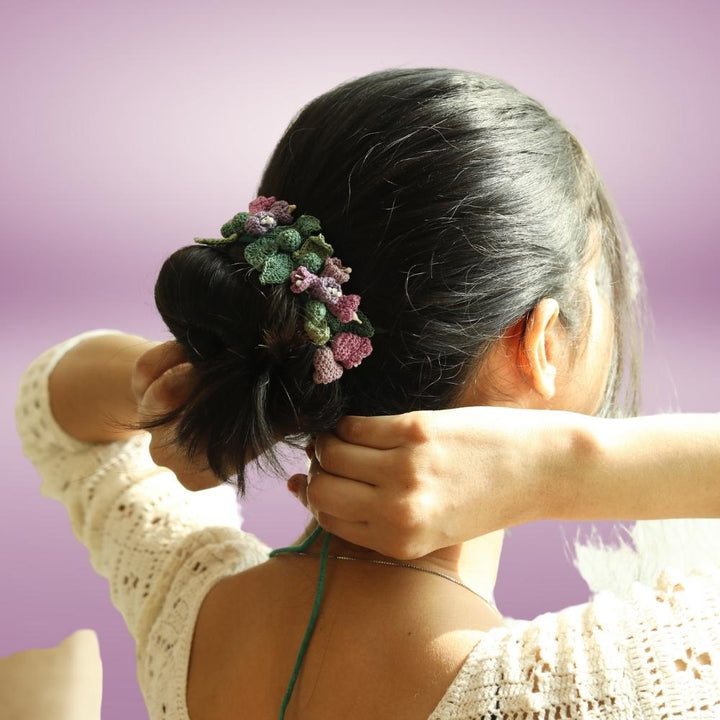 Blue Bell Crochet Hair String | Hand-crafted  | Cotton | Purple and Green