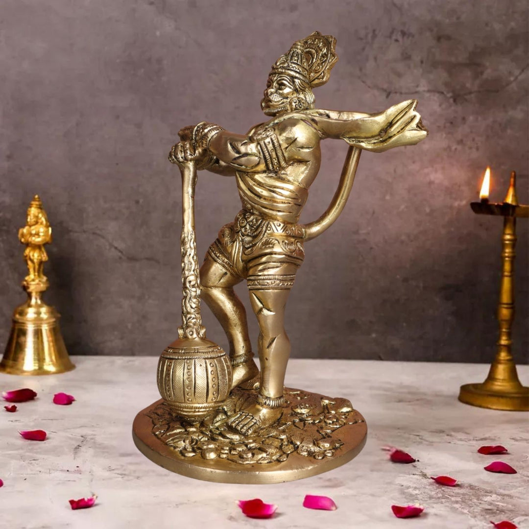 Brass Bahubali Hanuman Statue Idol | Pooja Murti Figurine | Spiritual Gift