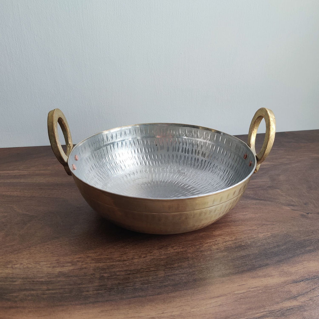 Brass Kadhai | Indian Traditional Cookware | Healthful Cooking Option | 8 Inches