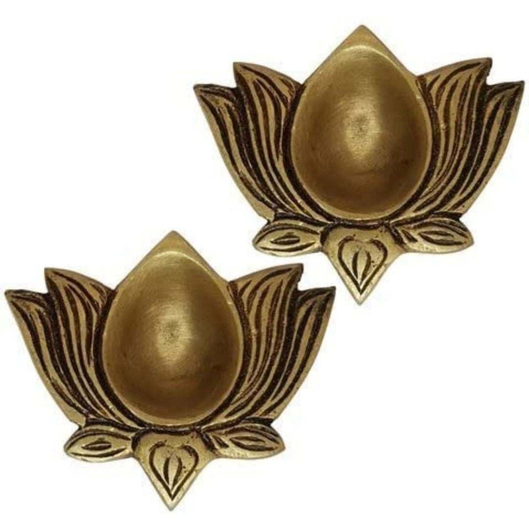 Brass Lotus Shaped Pooja Diya | Divine Ceremonial Decor | Set Of 2