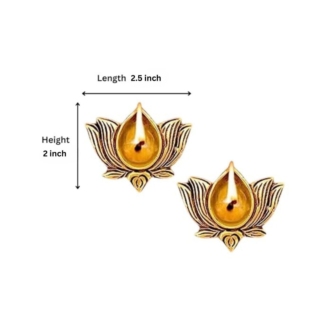 Brass Lotus Shaped Pooja Diya | Divine Ceremonial Decor | Set Of 2