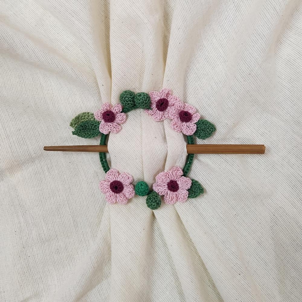 Buttercup Crochet Hair Tie | Hand-crafted | Cotton | Pink and Green