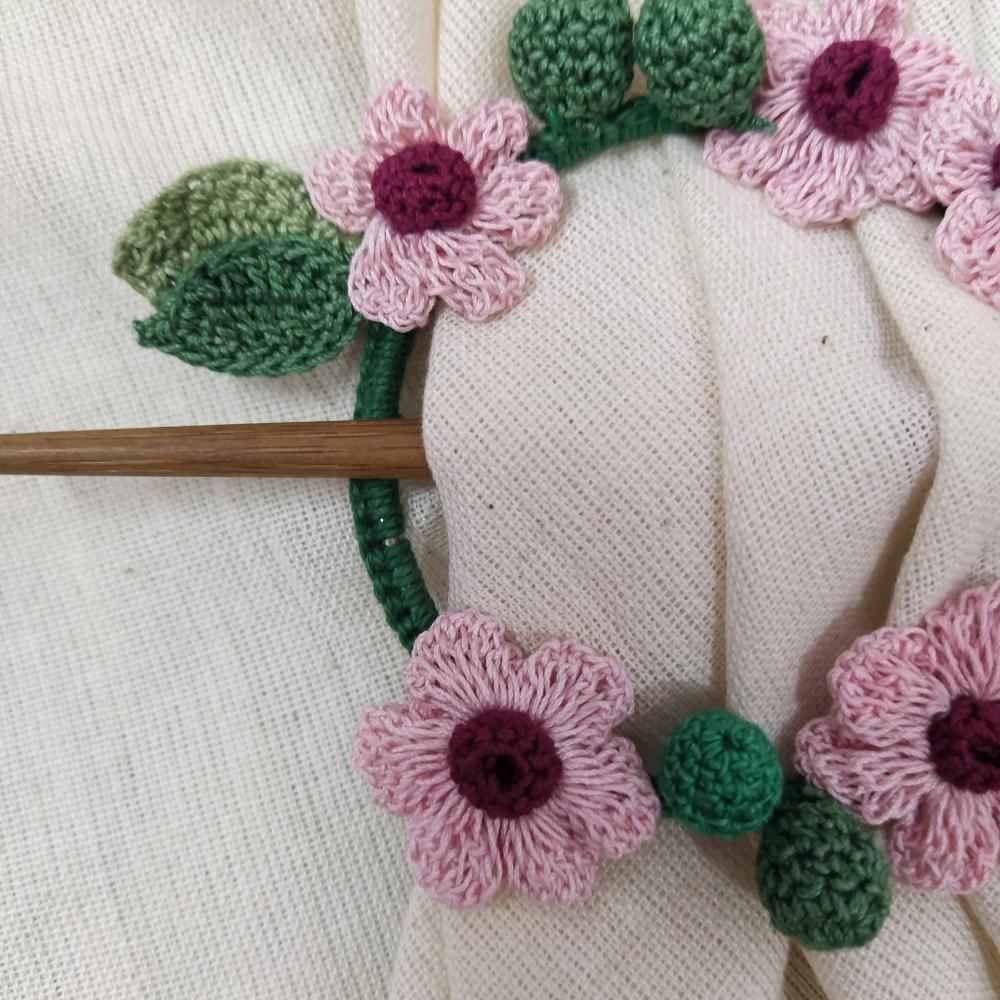Buttercup Crochet Hair Tie | Hand-crafted | Cotton | Pink and Green