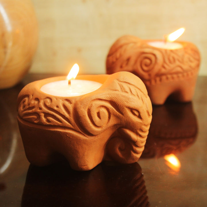 Elephant Decorative Diya | Terracotta Clay Craft  | Festive Pack Of 6