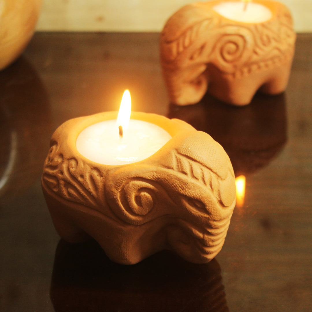 Elephant Decorative Diya | Terracotta Clay Craft  | Festive Pack Of 6