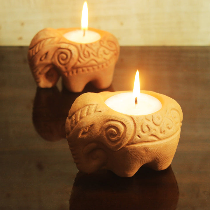 Elephant Decorative Diya | Terracotta Clay Craft  | Festive Pack Of 6