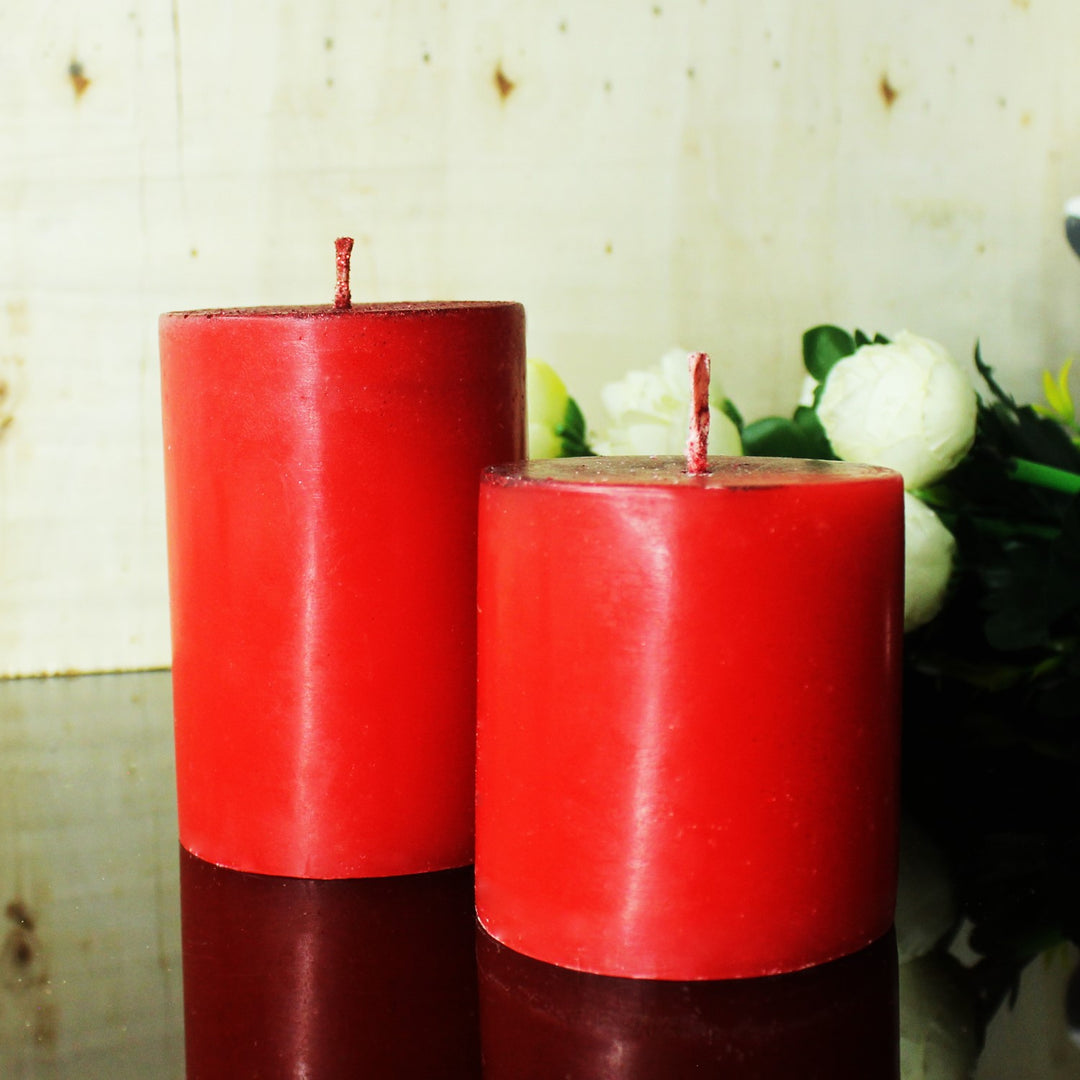 Jumbo Red Pillar Aromatic Candles | Hand-Crafted | Festive | Set of 4