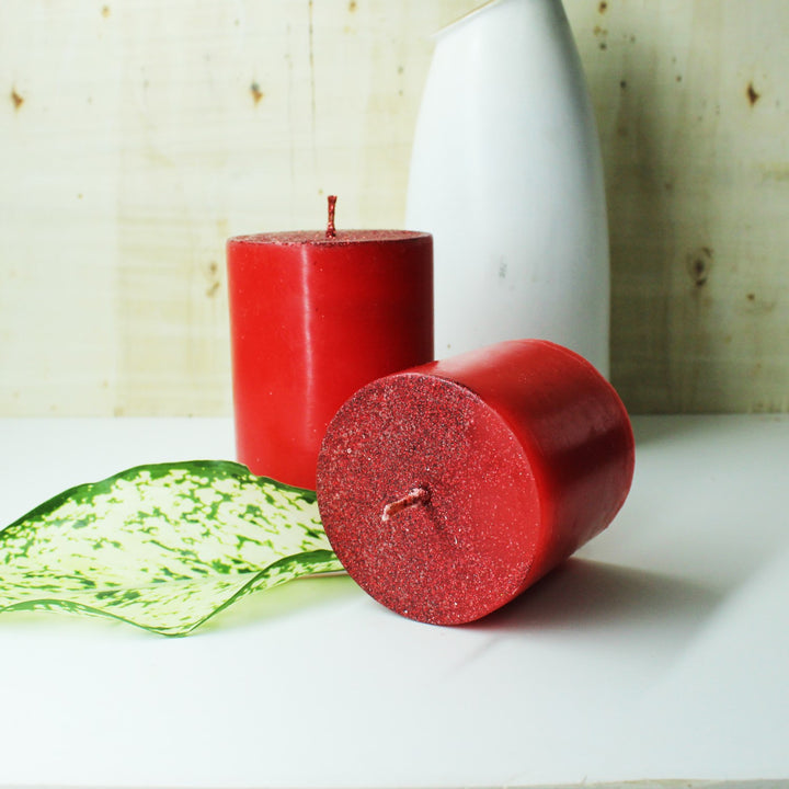 Jumbo Red Pillar Aromatic Candles | Hand-Crafted | Festive | Set of 4