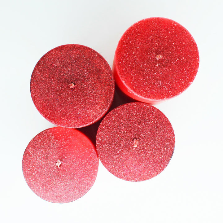 Jumbo Red Pillar Aromatic Candles | Hand-Crafted | Festive | Set of 4