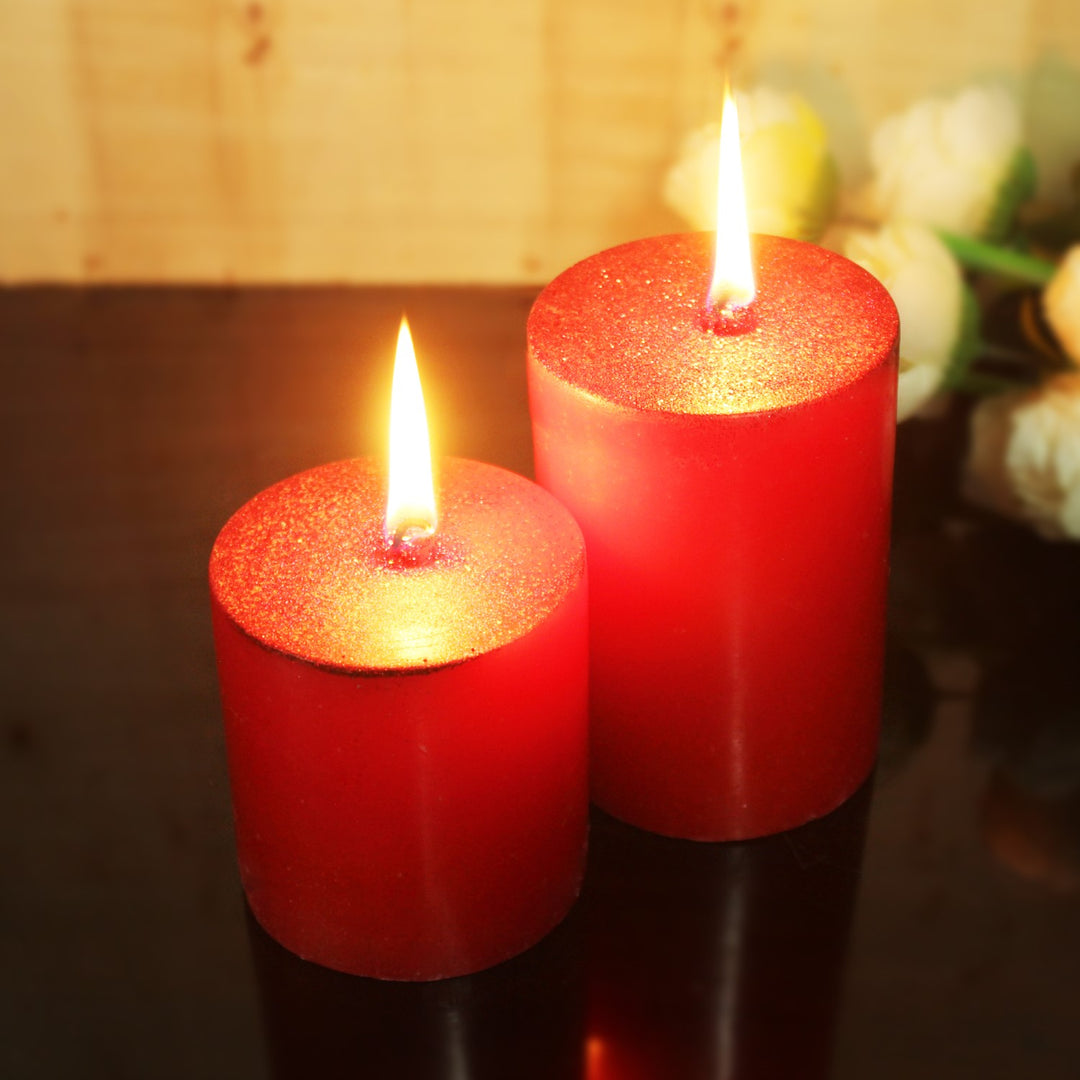 Jumbo Red Pillar Aromatic Candles | Hand-Crafted | Festive | Set of 4