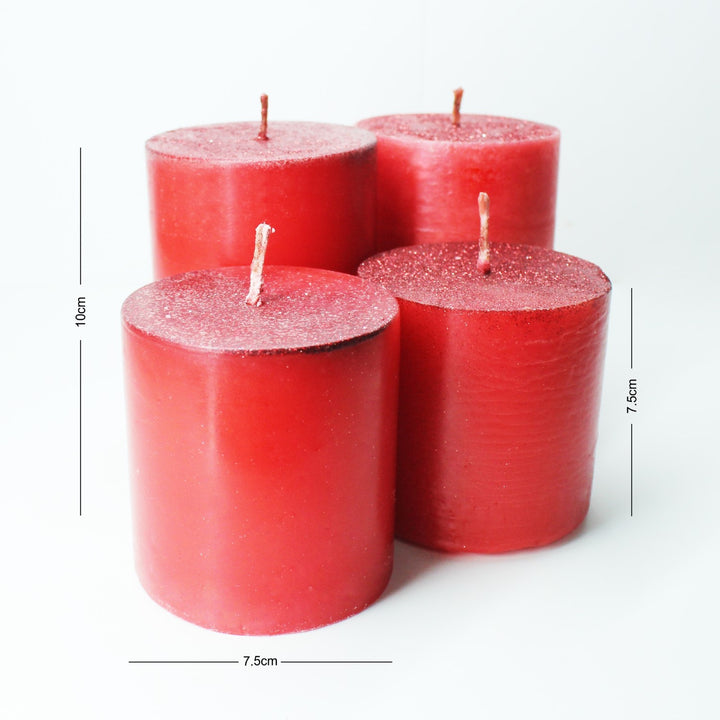 Jumbo Red Pillar Aromatic Candles | Hand-Crafted | Festive | Set of 4