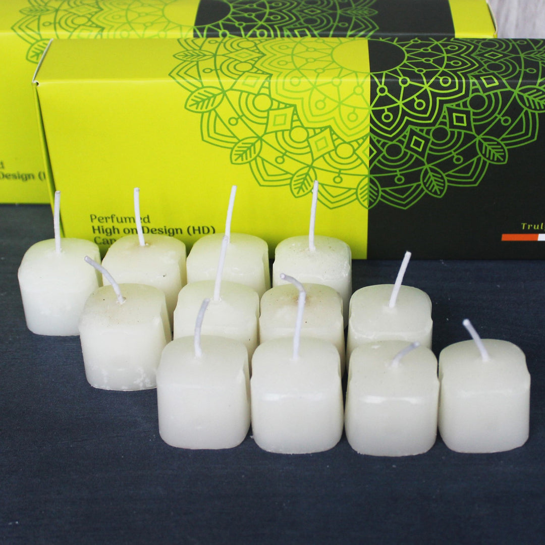 Square Shape Designer Votive Candles | Aromatic | Hand-Crafted | Set of 24