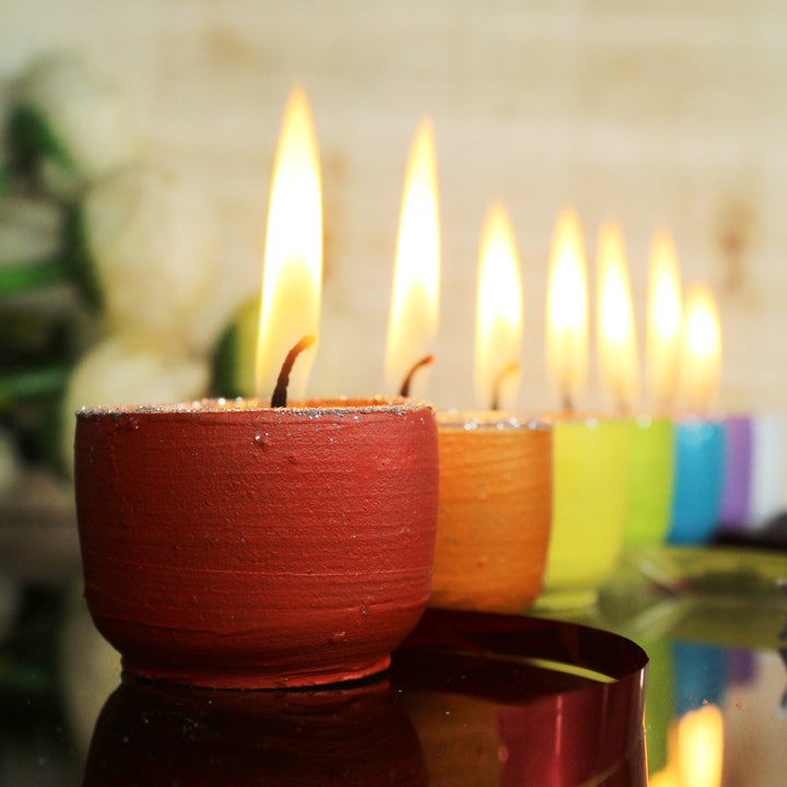 Multi-Colour Terracotta Cup Perfumed Candles | Festive | Pack Of 12