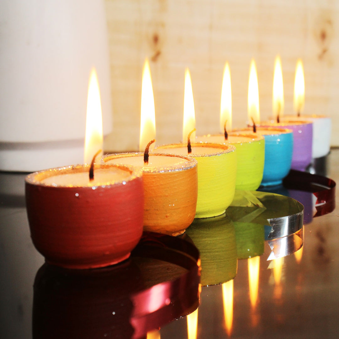 Multi-Colour Terracotta Cup Perfumed Candles | Festive | Pack Of 12