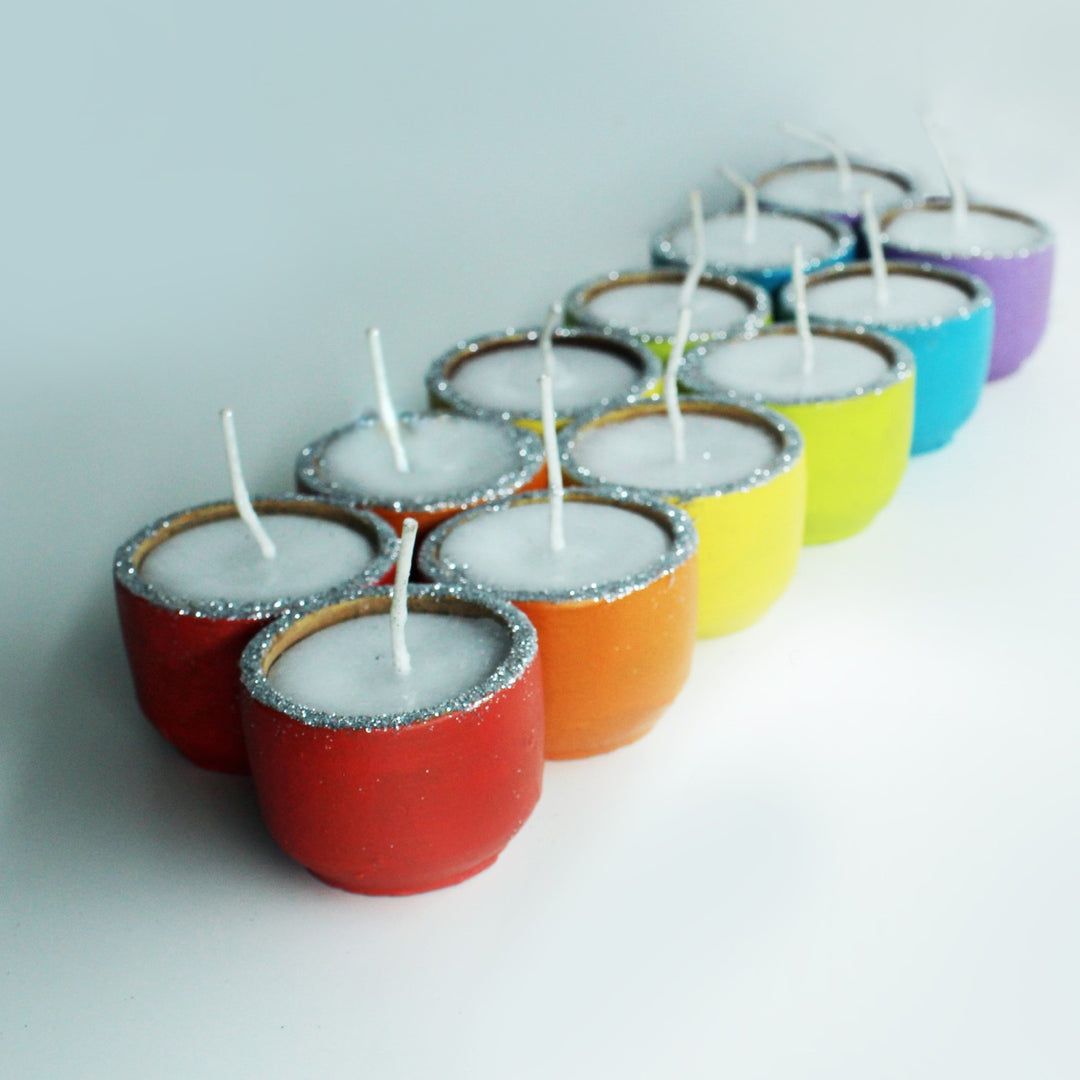 Multi-Colour Terracotta Cup Perfumed Candles | Festive | Pack Of 12