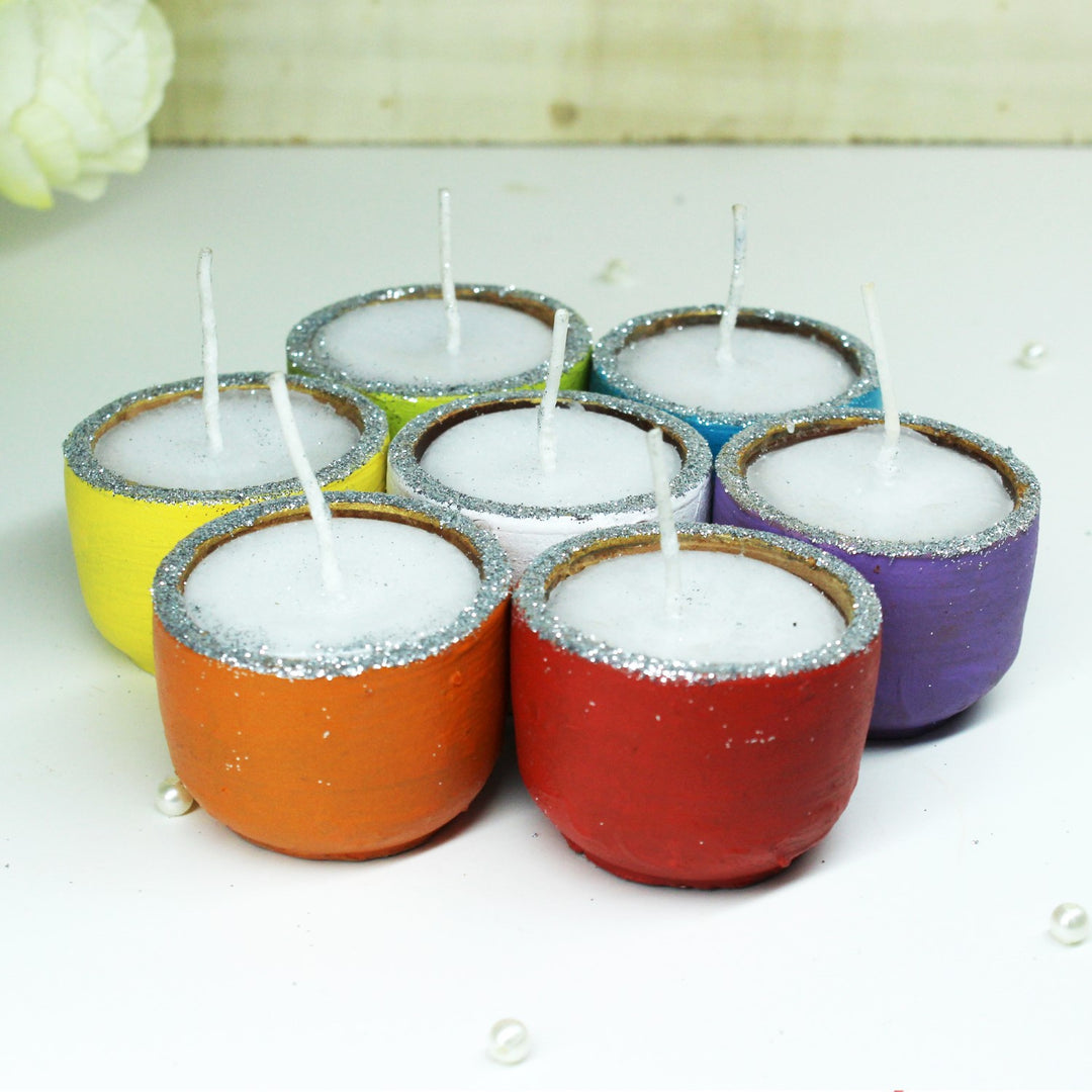 Multi-Colour Terracotta Cup Perfumed Candles | Festive | Pack Of 12