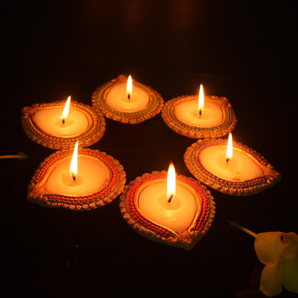 Assorted Colour Diya Candles | Terracotta | Diwali Special Pack Of 12