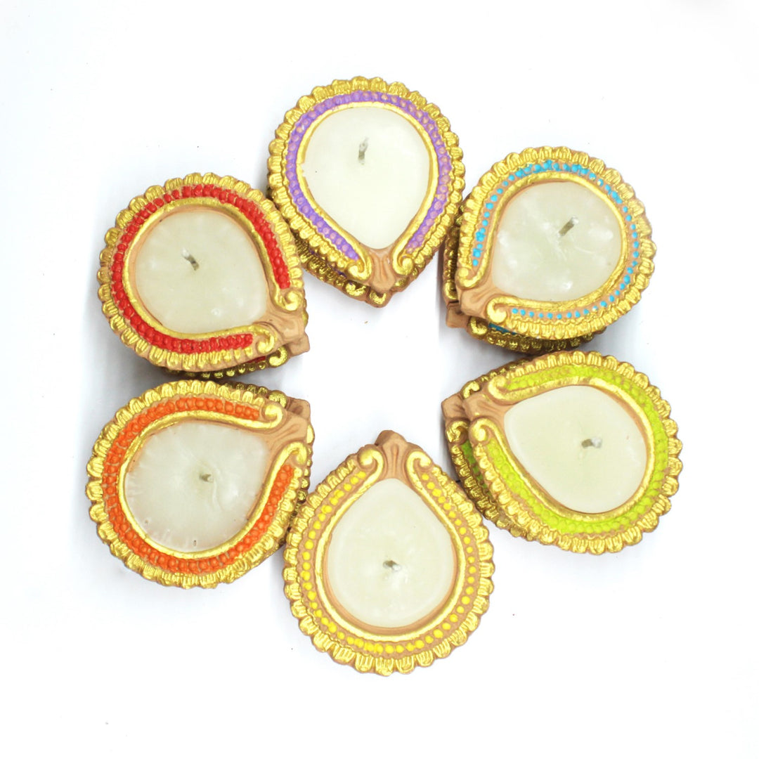 Assorted Colour Diya Candles | Terracotta | Diwali Special Pack Of 12