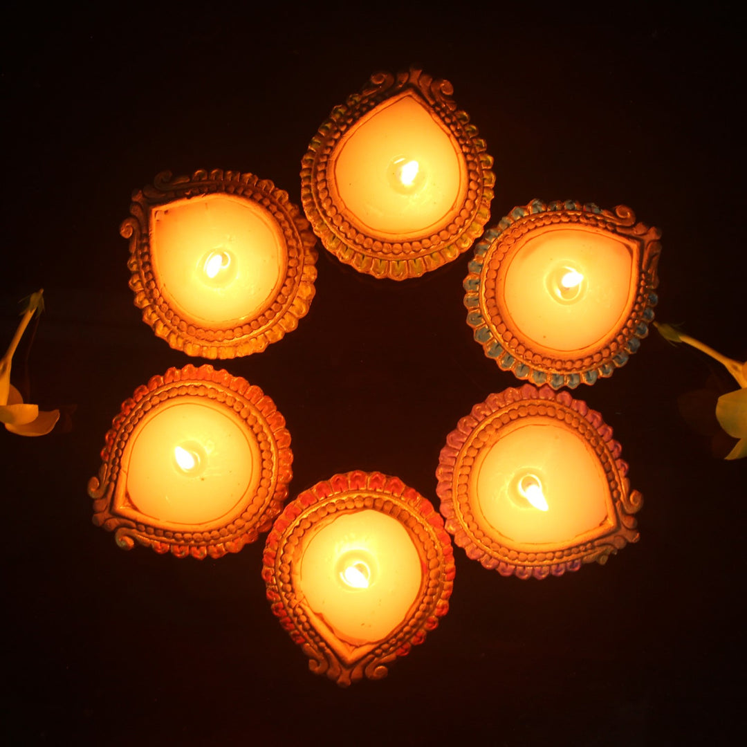 Designer Colourful Diya Candles | Terracotta | Diwali Special Pack Of 12