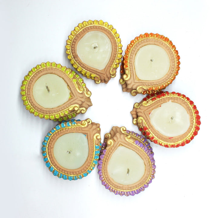 Designer Colourful Diya Candles | Terracotta | Diwali Special Pack Of 12