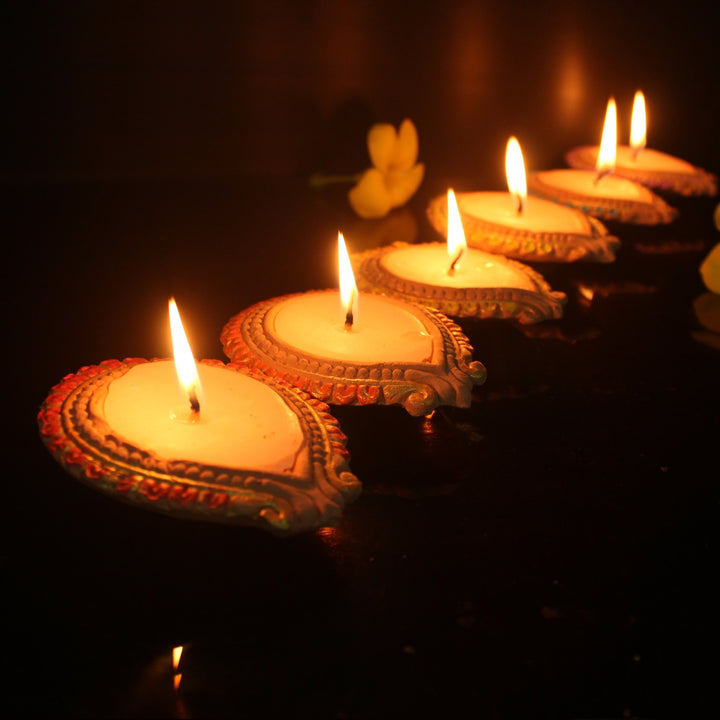 Designer Colourful Diya Candles | Terracotta | Diwali Special Pack Of 12