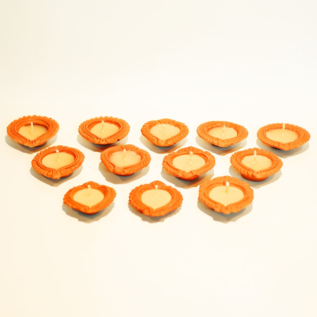 Decorative Motiff Diya Terracotta Candles | Hand-Crafted | Pack Of 12