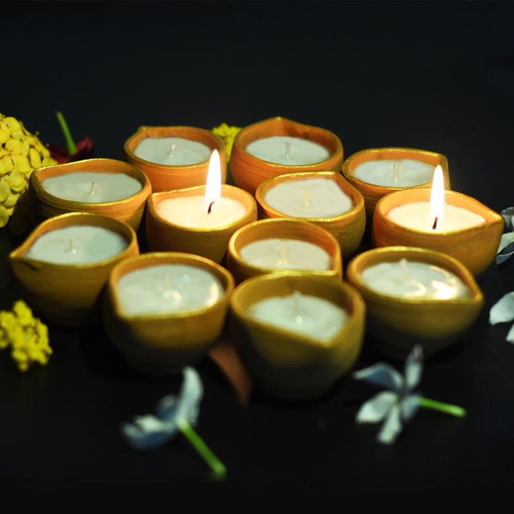 Traditional Diya Terracotta Candles | Clay Craft | Festive Gift Pack Of 12